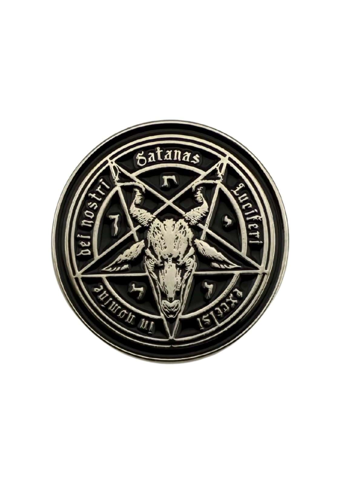 Antiker silberfarbener anhänger satanas mit hornziegenkopf und umgekehrtem pentagramm gaia lizenzierte kleidung